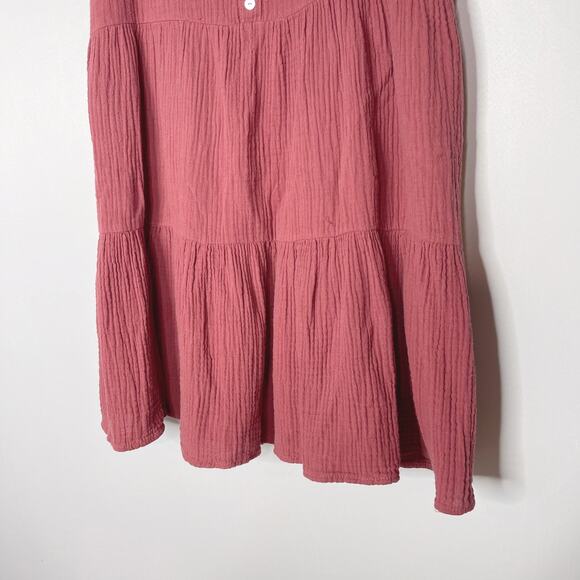 Urban Outfitters S Mauve Pink Gauze Button Front Tiered Ruffle Dress Square Neck - Picture 4 of 9